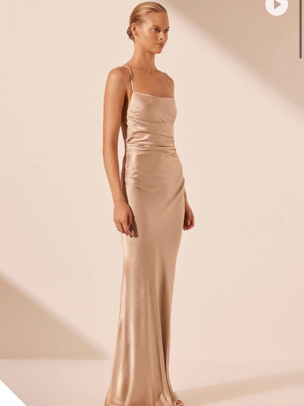 Shona Joy Satin Slip Maxi Dress in Champagne Gold